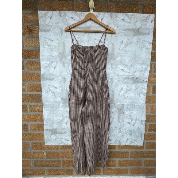 Reformation Overland Linen Jumpsuit In Tartine Check (Brown/Tan Checkered) sz2 - Picture 7 of 13